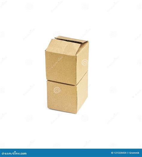 Two Square Cardboard Boxes Stand One on Top of Another, White Ba Stock ...