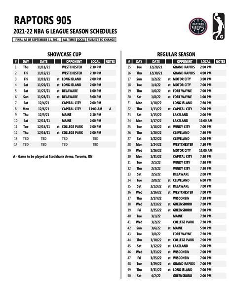 Raptors 905 release 2021-22 G League season schedule