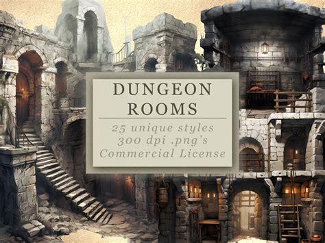 Dungeon Rooms Clip Art Collection Fantasy Rooms and Furniture Graphics Digital Download - Etsy