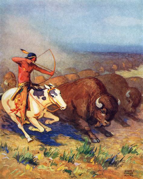 Illustration of Native American man hunting buffalo posters & prints by ...