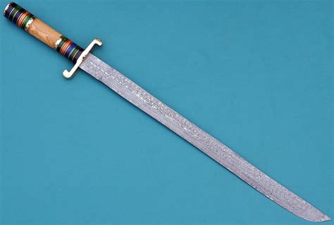 Custom Raindrop Damascus Steel Sword Olive Wood,Micarta & Brass Handle SW20 | #1806070622