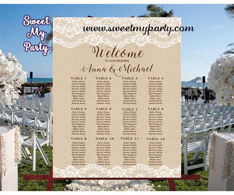 Rustic wedding table plan|Wedding lace burlap seating plan|Wedding ...