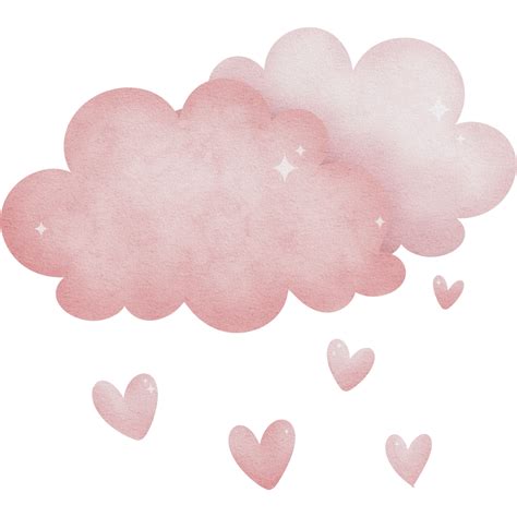 encantador rosado nube con corazones acuarela clipart, rosado nube ...