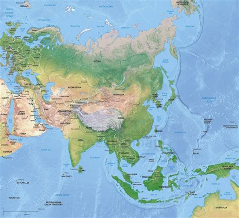 Vector Map Asia continent shaded relief | One Stop Map