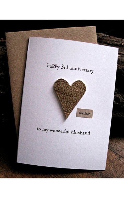 3rd Wedding Anniversary Card LEATHER Traditional Gift Handmade Keepsake ...