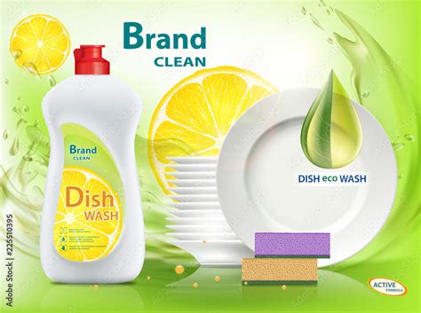 Dishwashing liquid soap with lemon. Packaging with template label design. Stock Vector | Adobe Stock