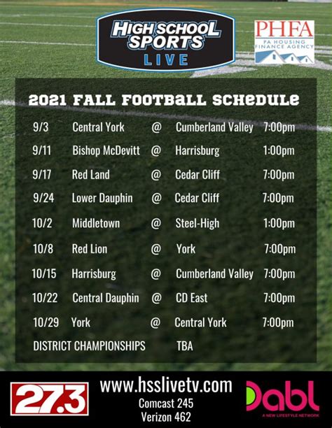 2021 SCHEDULE: High School Sports Live games on 27.3 | ABC27