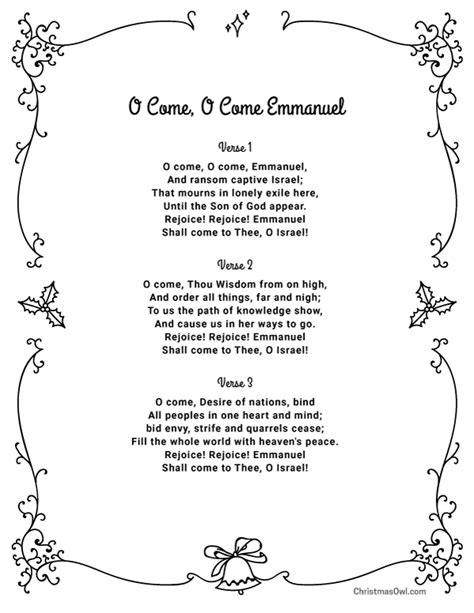 Free printable lyrics for O Come, O Come Emmanuel. Download them at ...