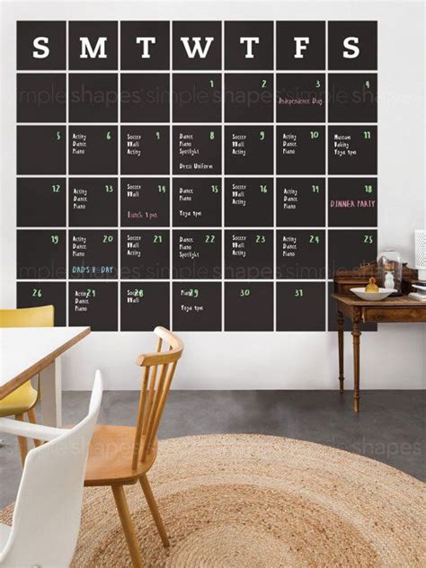 Chalkboard Wall Calendar, Blackboard Calendar, Wall Decal Calendar, Chalkboard Calendar Wall ...