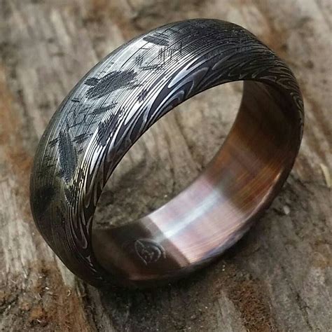 Damascus ring Stainless steel Damascus "black & blue PROVIDER" ring, g ...