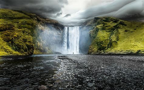 HD wallpaper: landscape, nature, Iceland, waterfall, Skogafoss ...