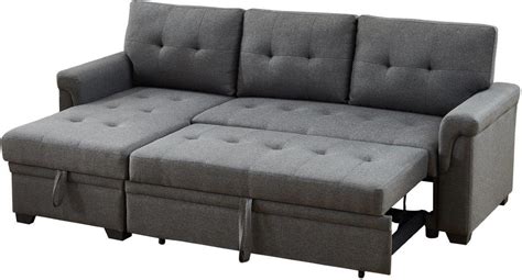 Lucca Dark Gray Linen Reversible Sleeper Sectional Sofa With Storage ...