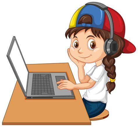 A girl with laptop on the table on white background 1520239 Vector Art ...