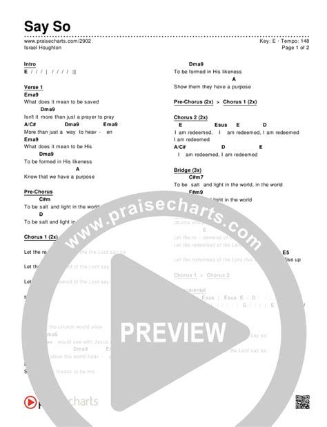 Say So Chords PDF (Israel Houghton) - PraiseCharts