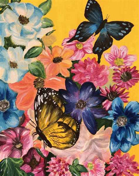 Flower and Butterfly painting | Butterfly art painting, Butterfly painting, Painting