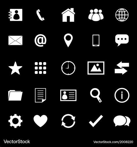 Contact icons on black background Royalty Free Vector Image