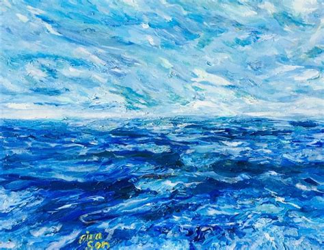 Blue Ocean Meets the Sky Painting by Gina Son | Saatchi Art