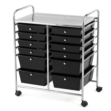 Topbuy 12-Drawers Rolling Storage Cart with Organizer Top Black ...