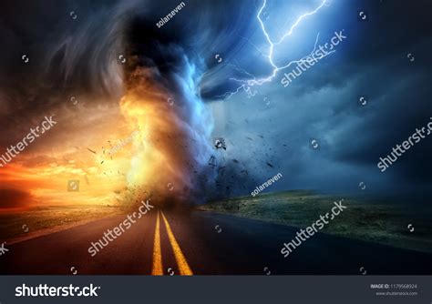 Dramatic Storm Sunset Producing Powerful Tornado Stock Illustration ...