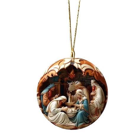 Pompotops Christmas Decorations Indoor Nativity Scene Ornaments, Round ...