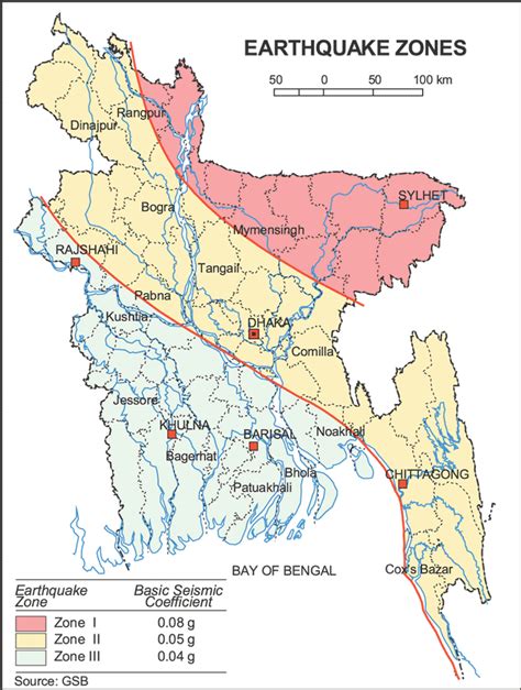 Maps of Bangladesh: Seismic/Earthquake Zones: Bangladesh