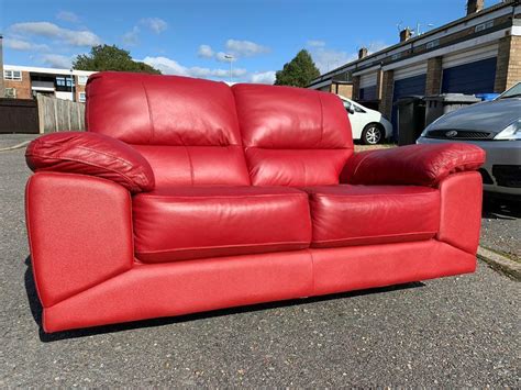 Red Leather Sofa and x2 Armchairs - Delivery Available | in Norwich, Norfolk | Gumtree