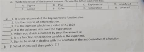 Solved: _ 1. It is the reciprocal of the trigonometric function sine. 2 ...