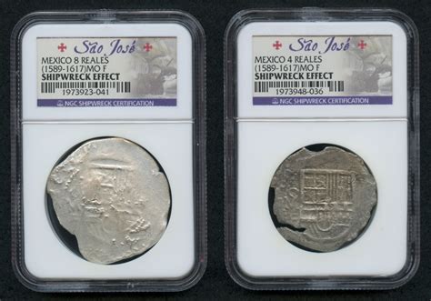 1622 Sao Jose Shipwreck - 2 Coin Set (1589-1617)MO F Mexico 4 & 8 ...