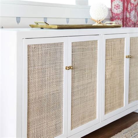 Giluta Bar Cabinet 2 Doors Kitchen Sideboard Furniture with Natural Rattan White Accent Cabinet ...