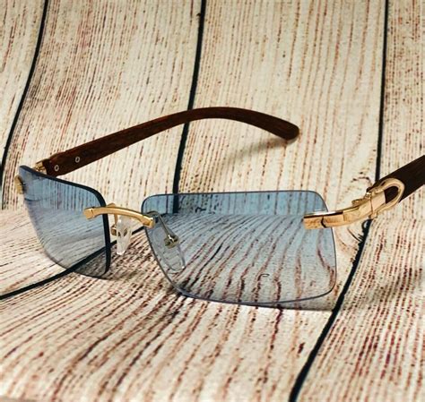 Men Rimless Buffs Sunglasses Blue Darkwood | Etsy