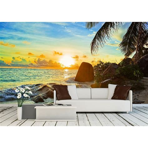 Wall26 Tropical beach at sunset - nature background - Removable Wall Mural | Self-adhesive Large ...