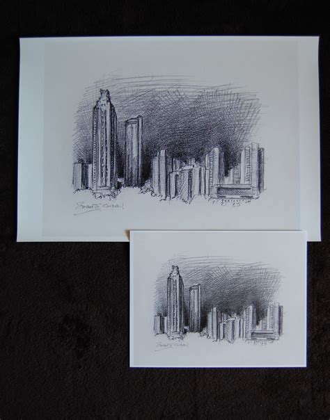 Atlanta skyline pencil line drawing of midtown in Piedmont Park