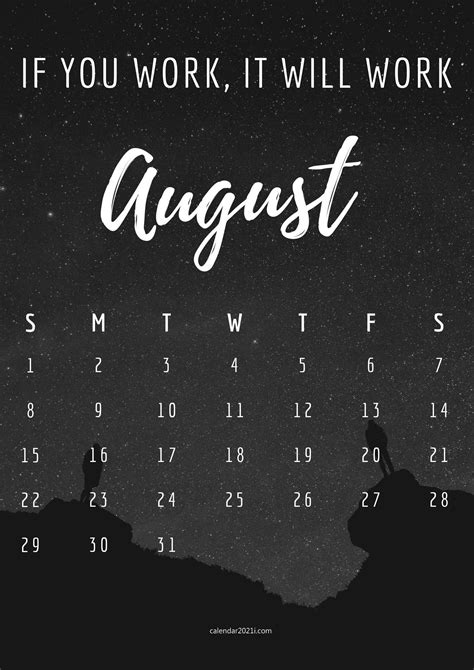 Inspirational August 2021 Calendar With Quotes Free Download in 2021 | 2021 calendar, Quotes ...