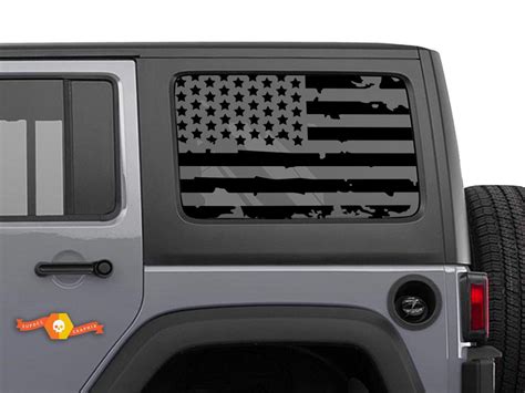 2x Jeep Hardtop Flag Decal Distressed worn USA American Wrangler JKU Window