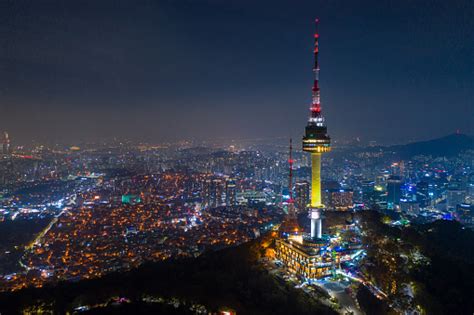 Aerial View Of N Seoul Tower At Namsan Mountain In Seoul City South ...