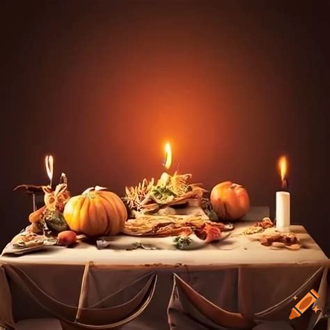 Elegant thanksgiving feast table with autumn decorations on Craiyon