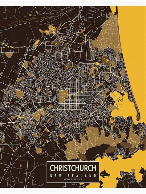 "Christchurch City Map of New Zealand - Pastel" Poster for Sale by deMAP | Redbubble Wood ...