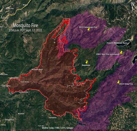 Mosquito Fire map 358 p.m. Sept. 17, 2022 - Wildfire Today