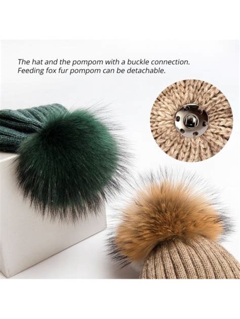 Winter Fur Pom Pom Beanie For Women Real Fox Fur Knit Beanies For Girls ...