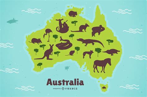 Australia Animal Map Illustration - Vector Download