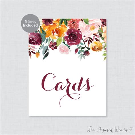 Printable Cards Sign Fall Floral Cards Sign for Wedding - Etsy