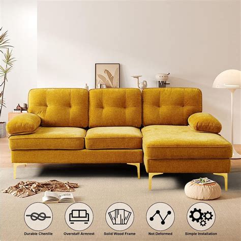 Small Yellow L-Shaped Sectional Sofa for Small Spaces