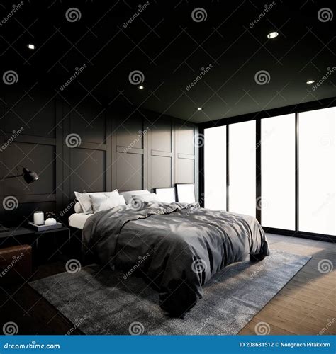 Black Modern Bedroom Interior Design with Furniture. the Room Have ...