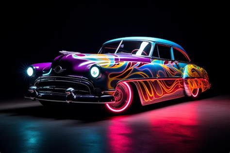 Premium AI Image | A car with a neon lights on the