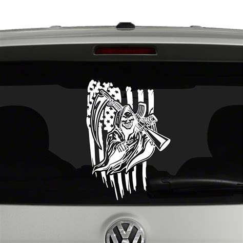 American Flag and Grim Reaper with AR15 Vinyl Decal Sticker. Grim Reaper Tattoo, Custom Vinyl ...