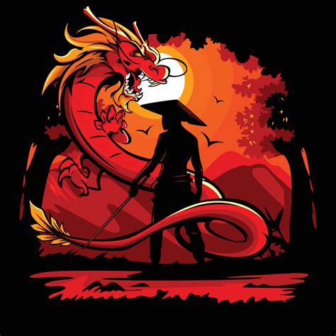 Vector illustration of a swordsman facing a dragon 6945496 Vector Art ...