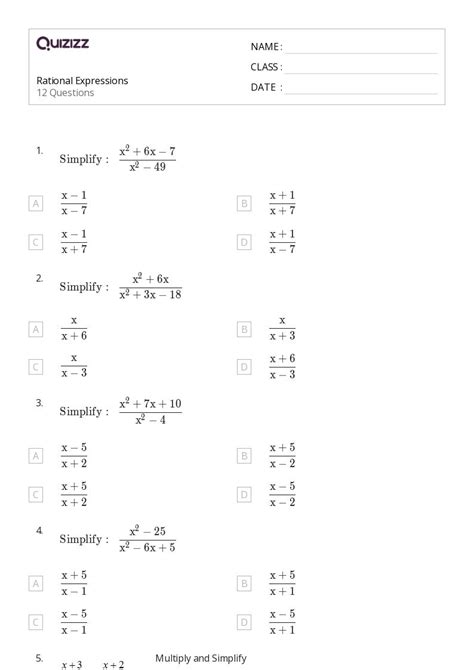 50+ rational expressions equations and functions worksheets on Quizizz | Free & Printable