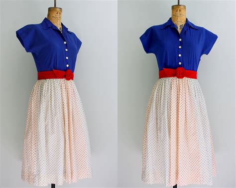 1940s dress / 1940s red white and blue dress / 4th of July