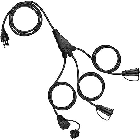 DEWENWILS Outdoor Extension Cord 1 to 3 Splitter, 3 Prong Outlets Plugs ...