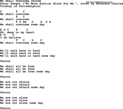 Song lyrics with guitar chords for We Shall Overcome